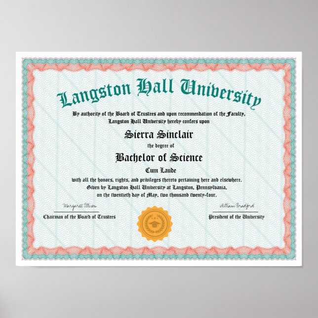 Affiche Collège d'honneur ou diplôme universitaire répliqu (Devant)