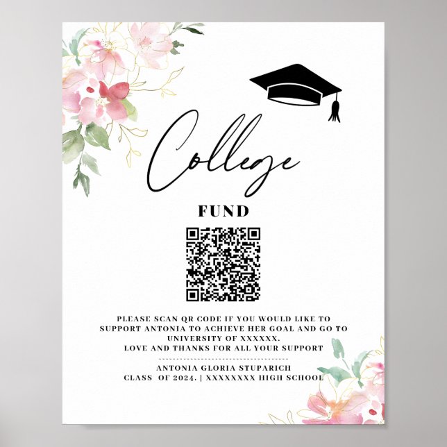 Affiche College fund floral graduation printable sign (Devant)
