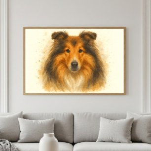 Affiche Collie Aquarelle Portrait - L'art du chien bien-ai