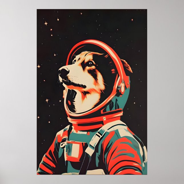 Affiche Collie Astronaut Poster, Collie Retro Print (Devant)