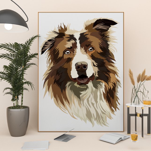 Affiche Collie Bordure Illustration Peinte À La Main (Créateur téléchargé)