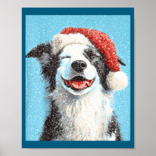 Affiche Collie de Border de Noël Bleu Clair