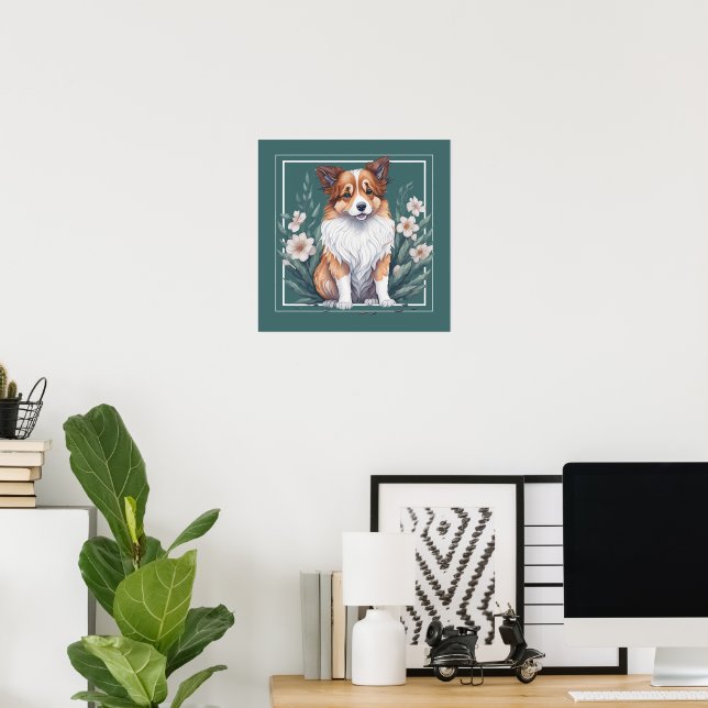 Affiche Collie douce est entourée de fleurs. (Bureau à domicile)