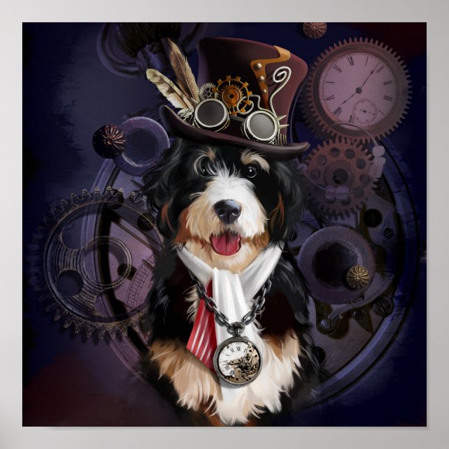 Affiche Collie frontière en costume de steampunk. Aquarell (Devant)