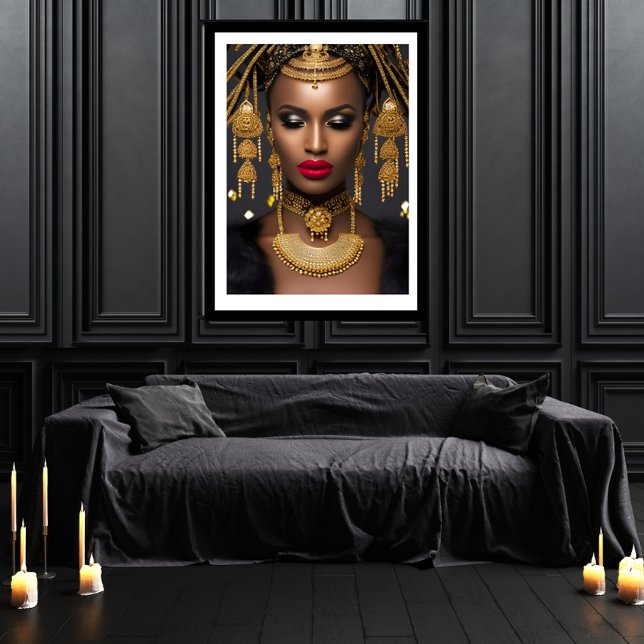 Affiche Collier de cheveux or africain noir orné de bijoux (Créateur téléchargé)