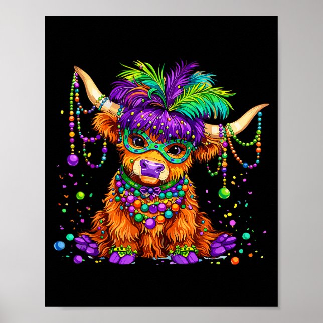 Affiche Collier de Mardi Gras de vache des Highlands drôle (Devant)