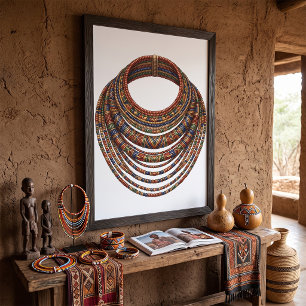 Affiche Collier tribal en perles africaines