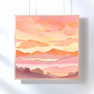 Affiche Collines aquarelles au coucher du soleil Peintur