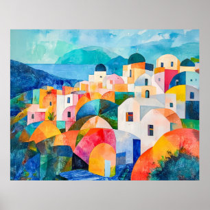 Affiche Collines de Santorin aux teintes abstraites