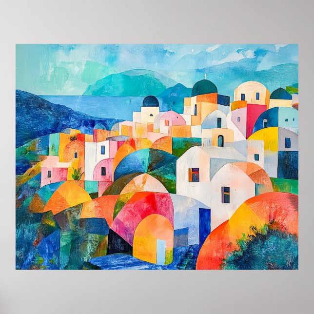 Affiche Collines de Santorin aux teintes abstraites (Devant)