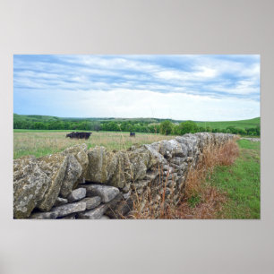 Affiche Collines de silex, Kansas, Mur de pierre empilée