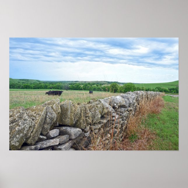 Affiche Collines de silex, Kansas, Mur de pierre empilée (Devant)