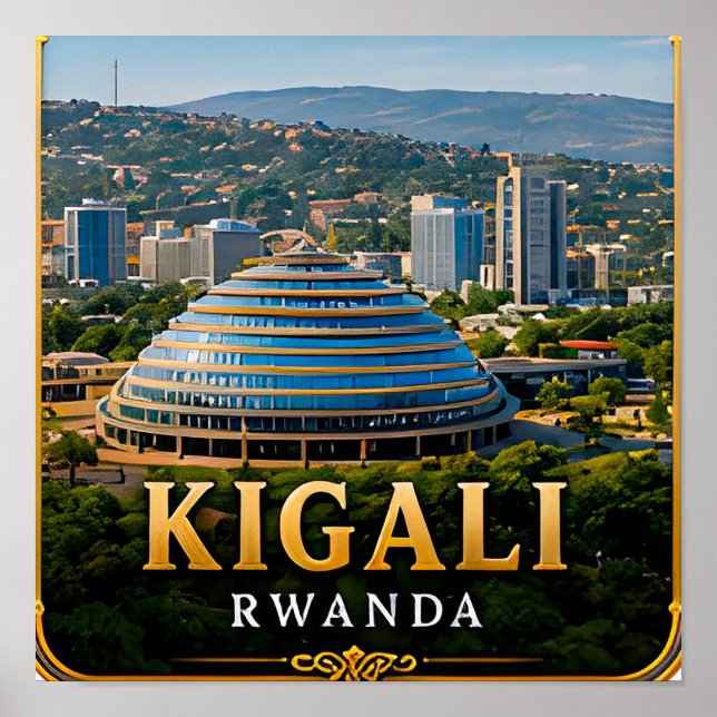 Affiche Collines vertes de Kigali et skyline moderne rwand (Devant)
