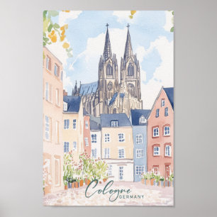 Affiche Cologne Allemagne Gouache Peinture Illustration Vo