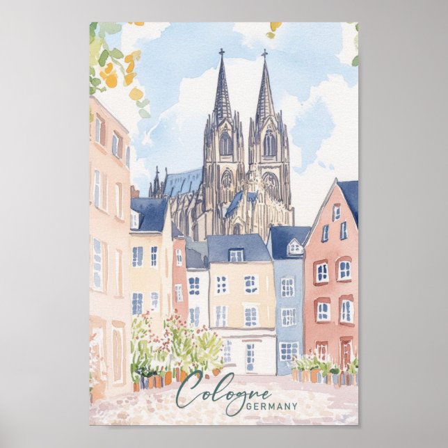 Affiche Cologne Allemagne Gouache Peinture Illustration Vo (Devant)