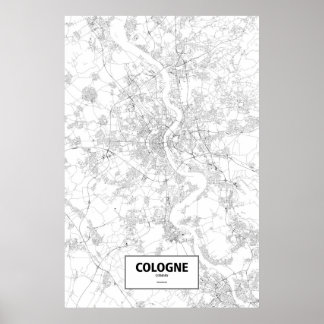 Affiche Cologne, Allemagne (noir sur blanc)