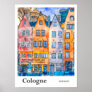 Affiche Cologne Allemagne Voyage Aquarelle main tiré