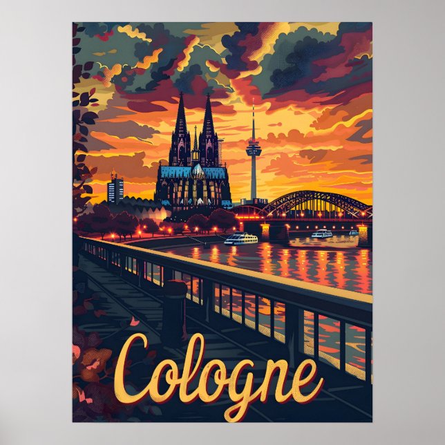 Affiche Cologne : Cathédrale Silhouette sur le Rhin (Devant)