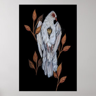 Affiche Colombe avec cœur d'or 5x7 pouces à 8x10 pouces
