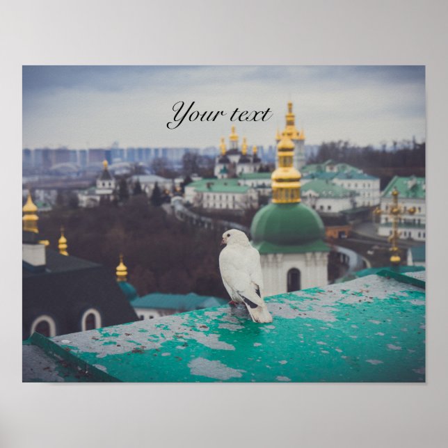 Affiche Colombe blanche dans un monastère orthodoxe à Kiev (Devant)
