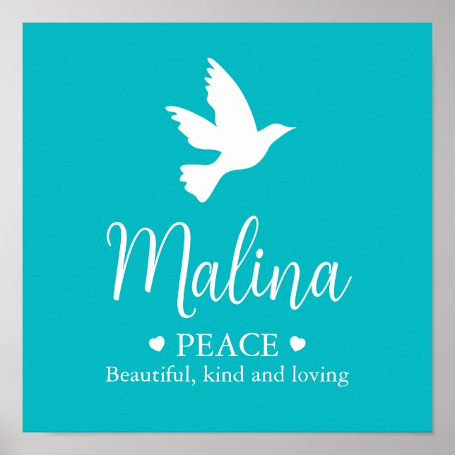 Affiche Colombe blanche Signification du nom Malina aqua (Devant)
