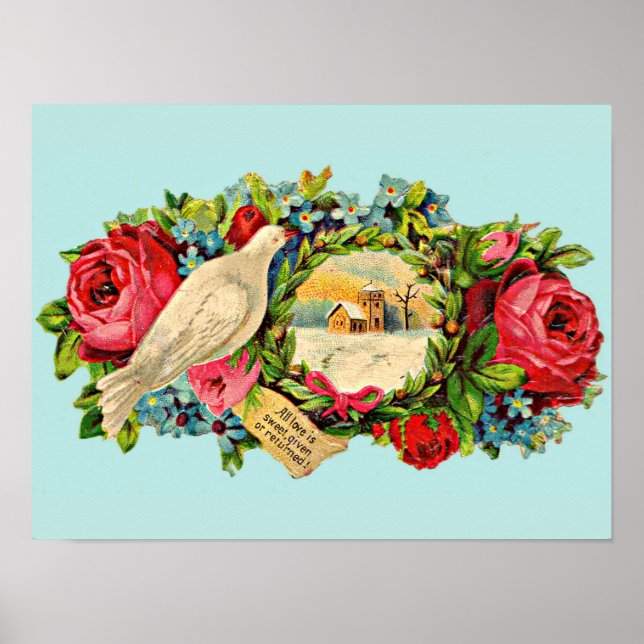 Affiche colombe blanche victorienne et message d'amour (Devant)