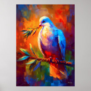 Affiche Colombe de Paix Impressionniste Colorée avec Ramea