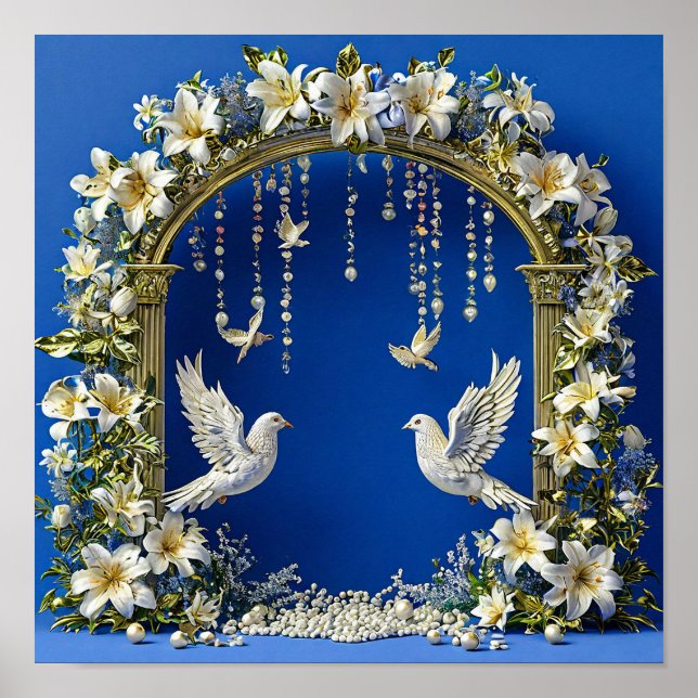 Affiche Colombes de mariage Ciel Romantique Oiseaux 💍🕊️☁ (Devant)