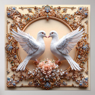 Affiche Colombes de mariage Oiseaux blancs Paix