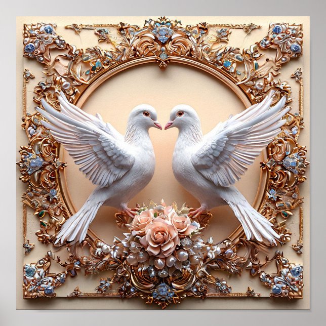 Affiche Colombes de mariage Oiseaux blancs Paix (Devant)