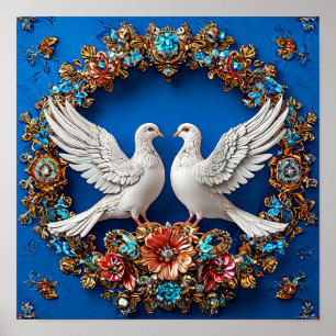 Affiche Colombes de mariage Symbole d'amour Floral Romance