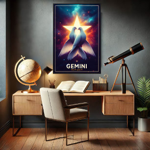 Affiche Colombes du zodiaque des Gémeaux en harmonie
