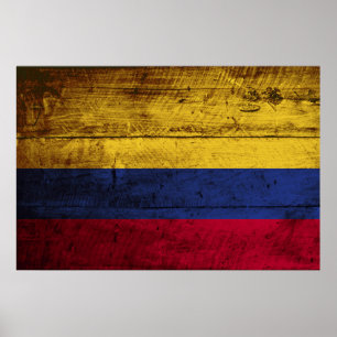 Affiche Colombia Flag on Old Wood Grain