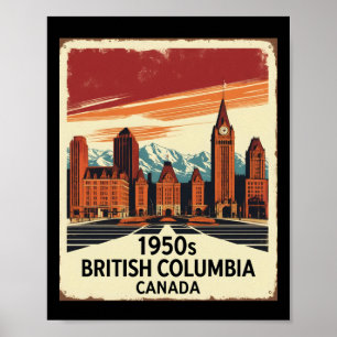 Affiche Colombie-Britannique Canada 1950 Vintage voyage To