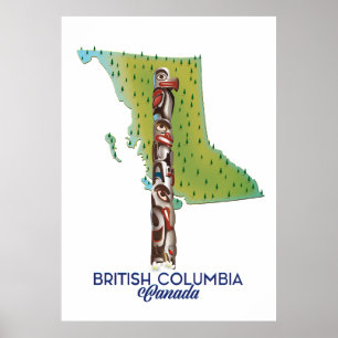 Affiche Colombie-Britannique Carte du Canada.