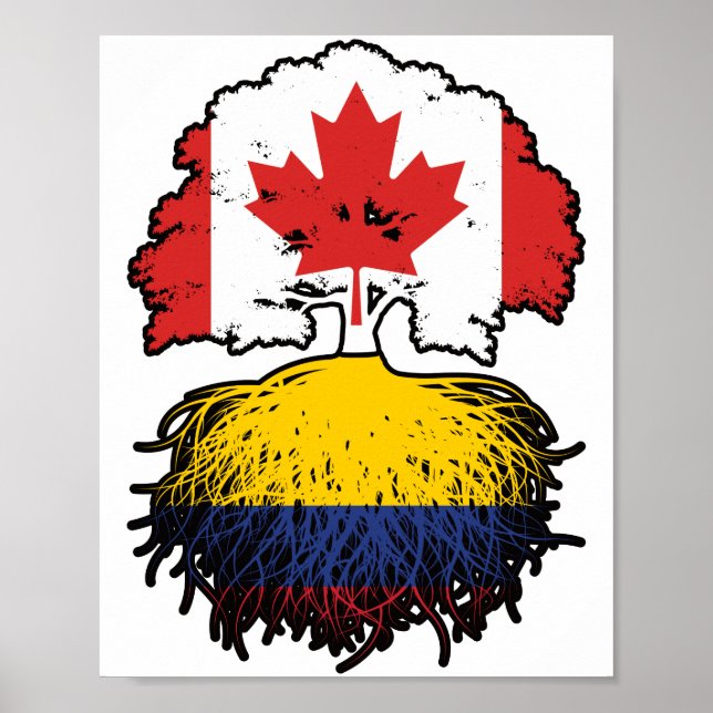 Affiche Colombie Drapeau des racines d'arbre du Canada col (Devant)