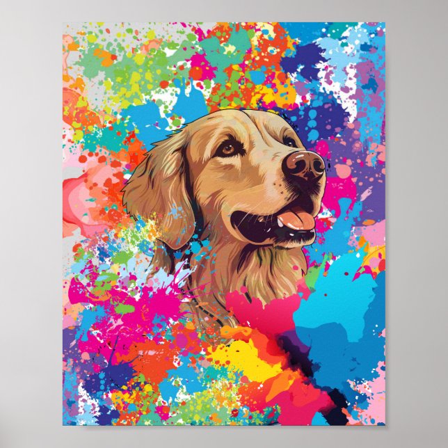 Affiche Color Splash Golden Retriever - Joyeux chien (Devant)