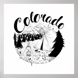 Affiche Colorado Camping Extérieur Encre Illustration