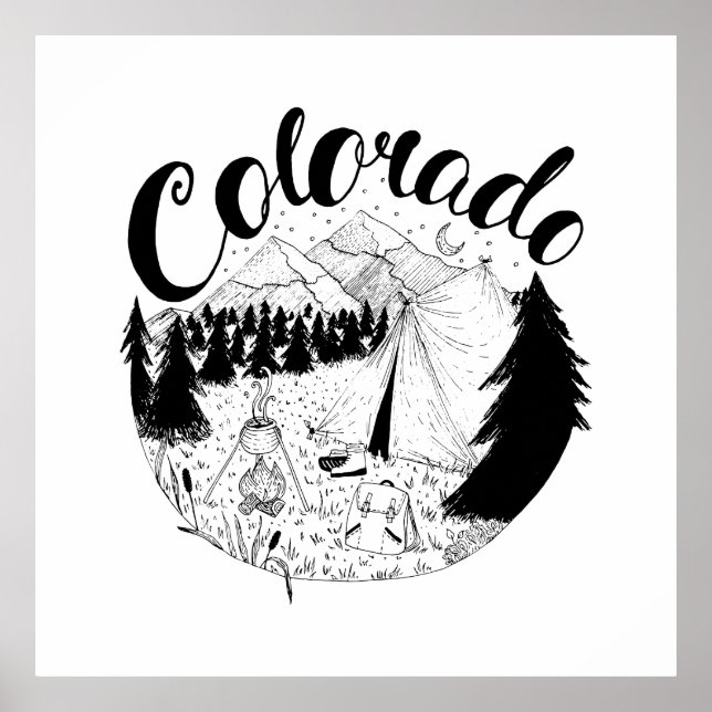 Affiche Colorado Camping Extérieur Encre Illustration (Devant)