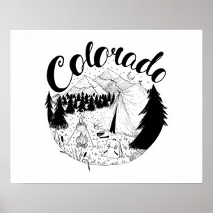 Affiche Colorado Camping Extérieur Encre Illustration