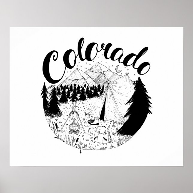 Affiche Colorado Camping Extérieur Encre Illustration (Devant)