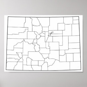 Affiche Colorado Counties Blank Outline Map