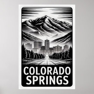 Affiche Colorado Springs Colorado Noir et Blanc Gravure su