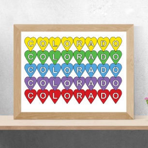 Affiche Colorado US State Hearts coloré