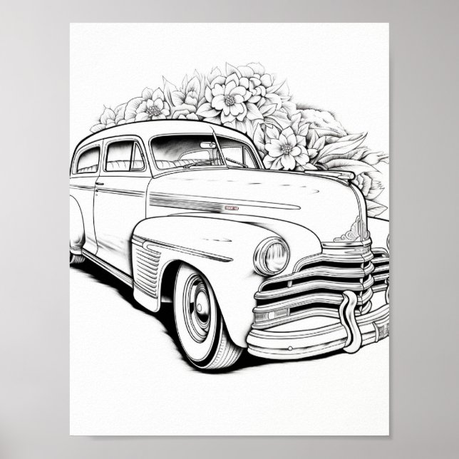 Affiche Coloration adulte de voiture classique (Devant)