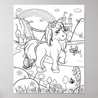 Affiche Coloration Cute Unicorn Kids