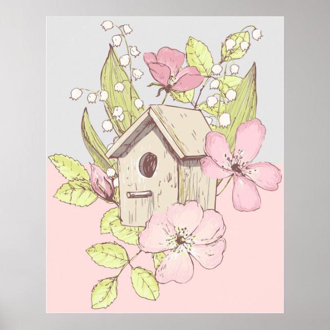 Affiche Colorbloc Floral Birdhouse (Devant)