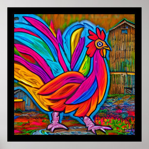 Affiche Coloré Abstrait Cartoon Barn Rooster