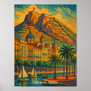 Affiche Coloré Alicante Espagne Art Vintage Costa Blanca