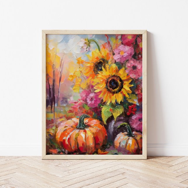 Affiche Coloré Automne Floral et Citrouille (Créateur téléchargé)